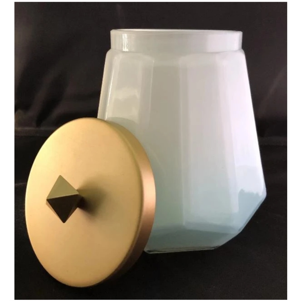 Set of 2 Green & White Prism Glass Jar Container
